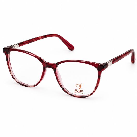 Jude Eyewear Rose Tortoise cat-eye glasses, angled view.